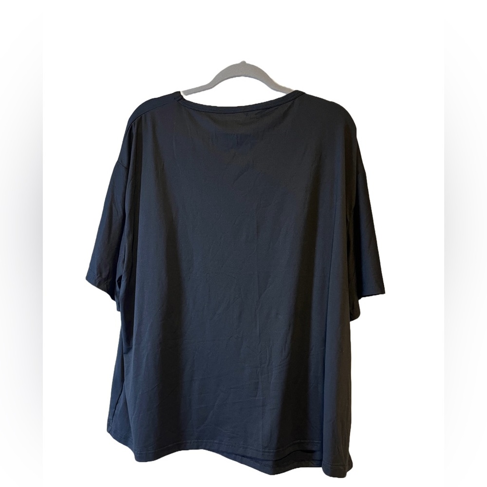 New Women's Black Polyester T-Shirt With Plaid Pocket Size 4XL - Picture 2 of 9
